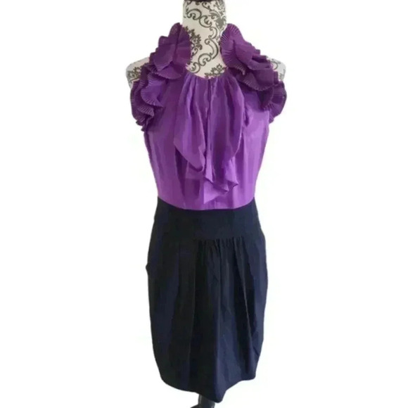 Bcbgmaxazria Dress Black Orchid Silk Ruffles Whimsigoth New With Tags Women's 6 - Picture 4 of 16